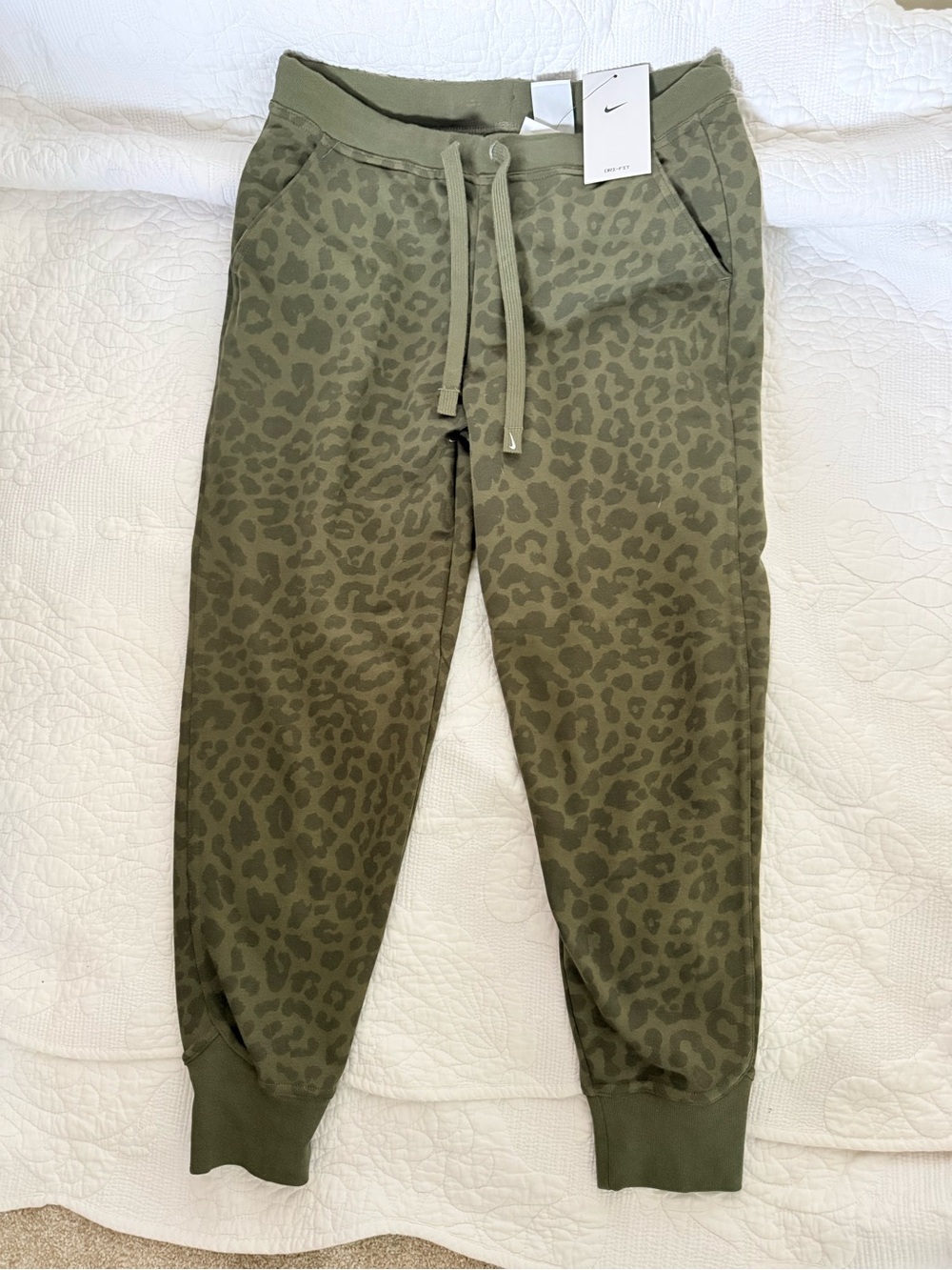 Nike Olive Green Leopard-Print Sweatpants